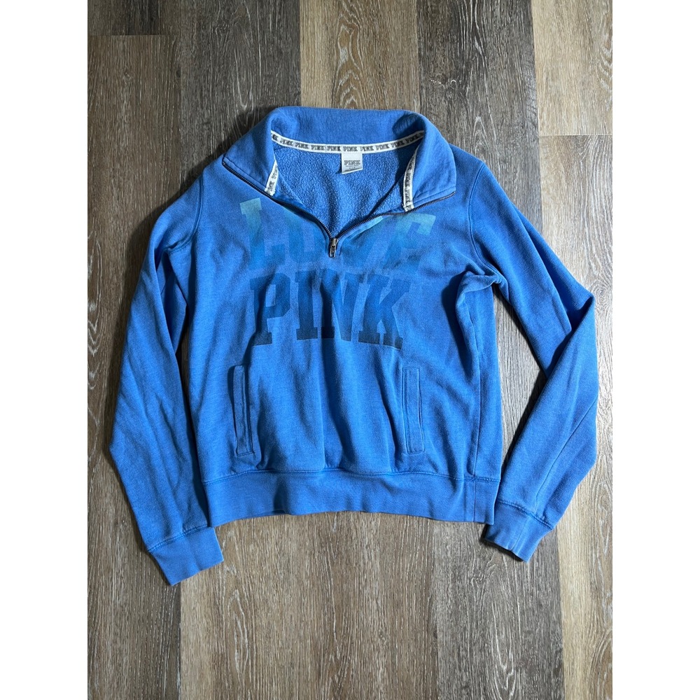 PINK Victoria's Secret Blue Fleece Quarter Zip Sweatshirt Women's Small